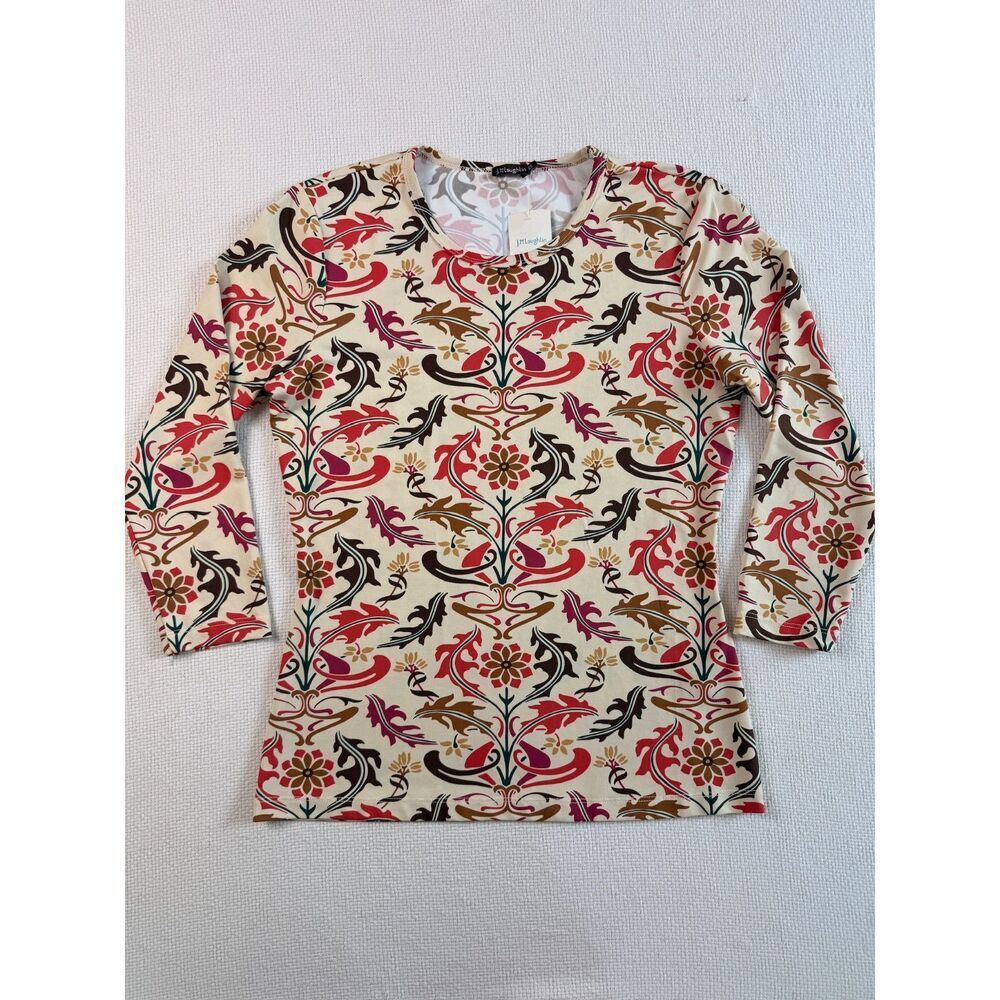 J.McLaughlin Signature Top XS Floral Scroll Print Stretch Long Sleeve NWT